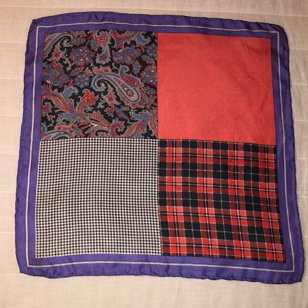 Lavender white coral blue black houndstooth plaid paisley 💯 Silk Pocket Square - Picture 5 of 8